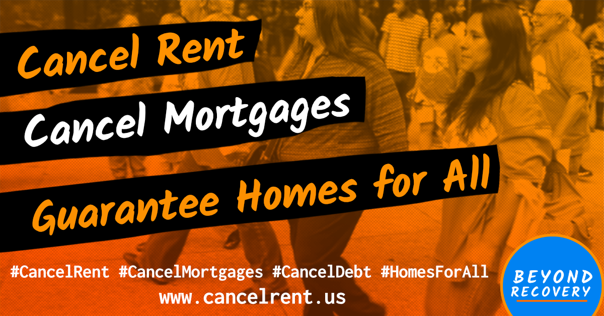 Banner for the Beyond Recovery website at https://cancelrent.us/