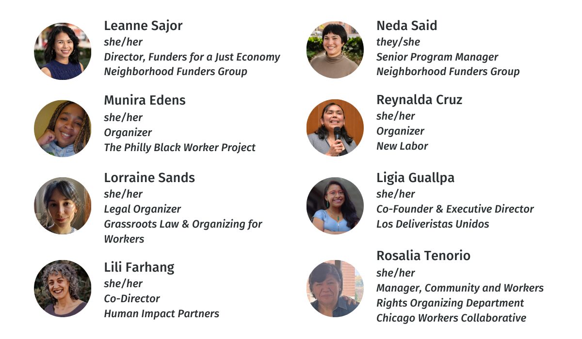 Speaker graphic including headshots for Leanne Sajor, Neda Said, Munira Edens, Reynalda Cruz, Lorraine Sands, Ligia Guallpa, Lili Farhang, Rosalia Tenorio.