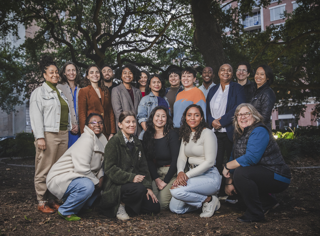 NFG staff photo taken at dusk in Lafayette Square Park.